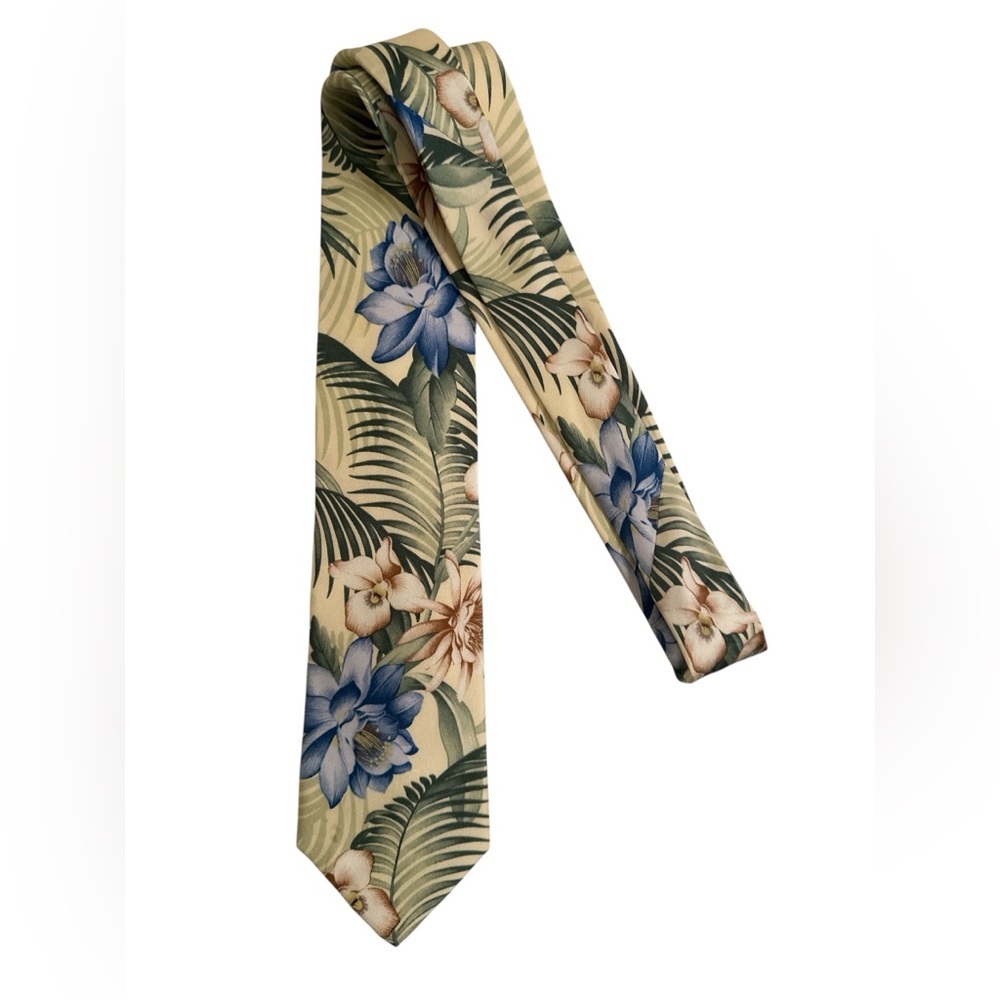 Tommy Bahama 100% Silk Tie Tropical Floral Classic Men 57” Yellow Green Blue